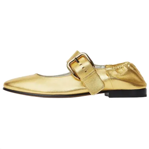 Bottega Veneta Amy Flat Mary Jane Shoes Women's Gold
