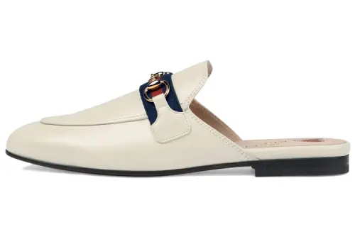 GUCCI Princetown Slipper White Web Leather