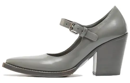 PRADA Leather Chunky Heel High Heels 9cm Women's Gray