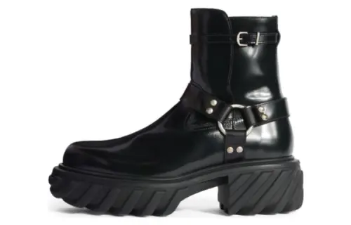 OFF WHITE Leather Ankle Boots Men's Black