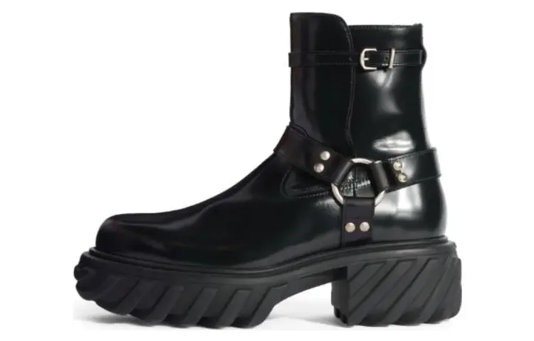 OFF WHITE Leather Ankle Boots Men's Black