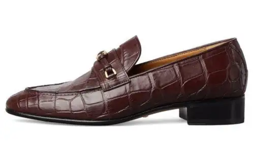 GUCCI Crocodile Leather Loafers 3cm Women's Burgundy