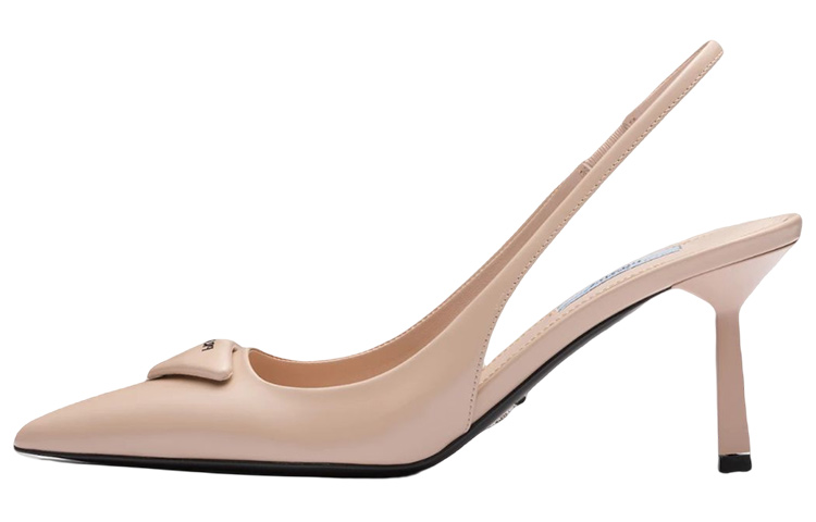 PRADA Patched Logo Brushed Leather Slingback Heels 'Pink' Women's