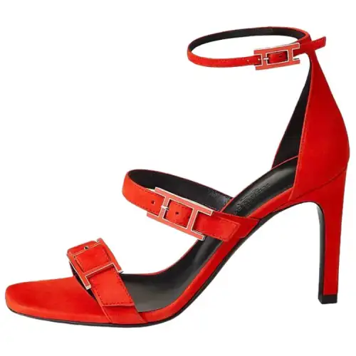 HERMES Liv One Strap Sandals 9cm Women's Garnet Red