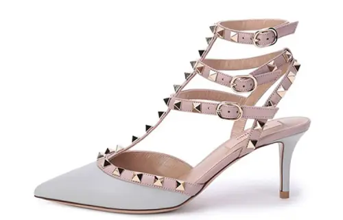 Valentino Rockstud Leather Slim Heel High Heels Women's Gray Blue