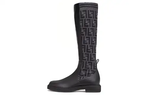 FENDI Rockoko Round Tip Long Shaft Boots Women's Black Gray
