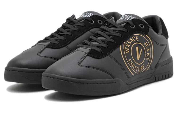 VERSACE JEANS COUTURE Versace Leather Lace Up Low top Stylish Skateboarding Shoes Men's Black