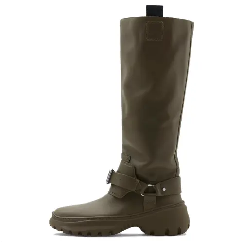 Burberry Stomp Calfskin Knee high Boots Women's Army Green