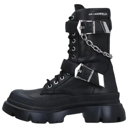 KARL LAGERFELD Leather Short Combat Boots Women's Black