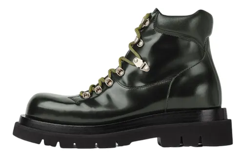 Bottega Veneta Lug Leather Lace Up Short Ankle Boots 5.5cm Men's Dark Green