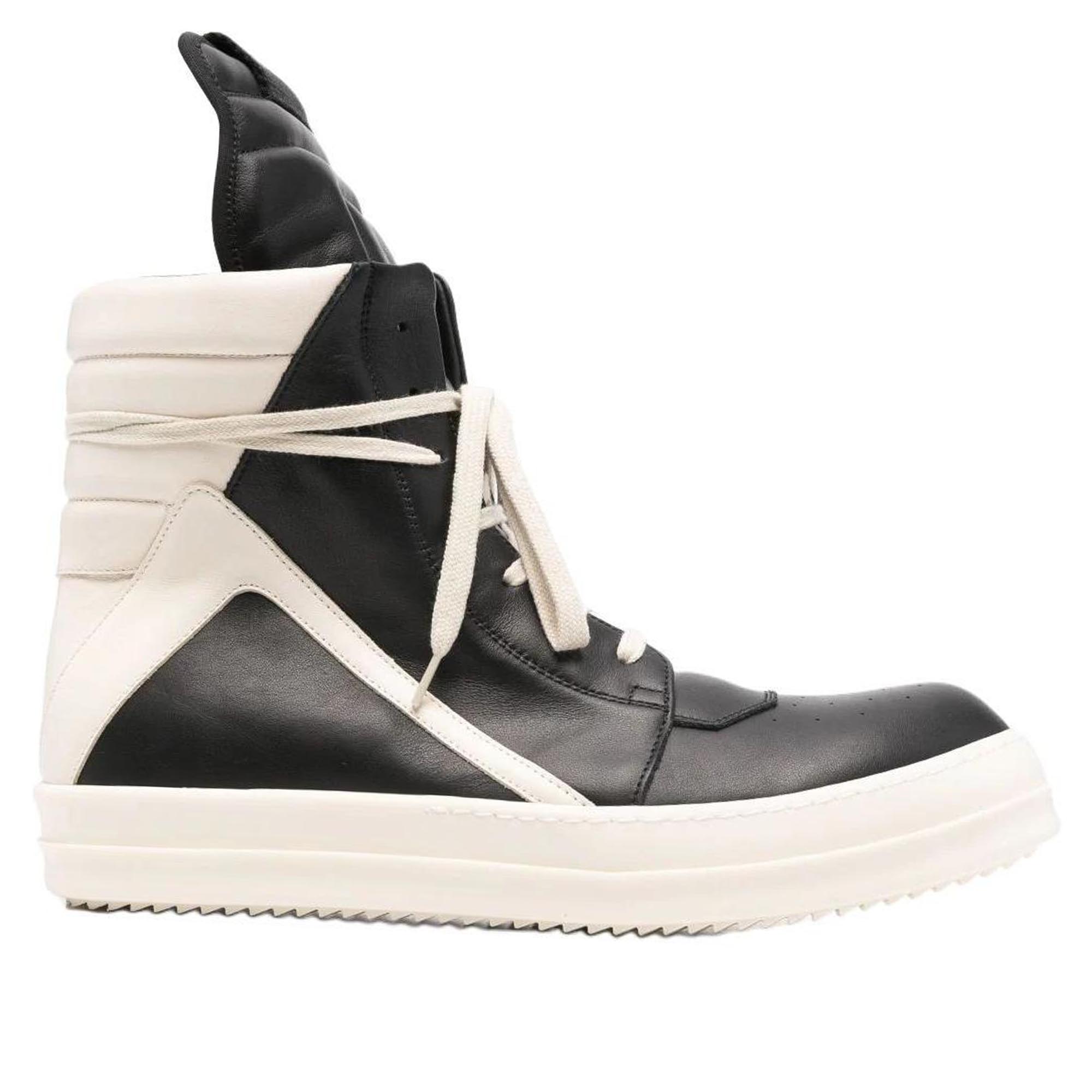 RICK OWENS/RO Cow Leather High top Skateboard Shoes Men's Black White