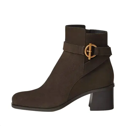 HERMES Jill Ankle Boots 6CM Women's Dark Umber