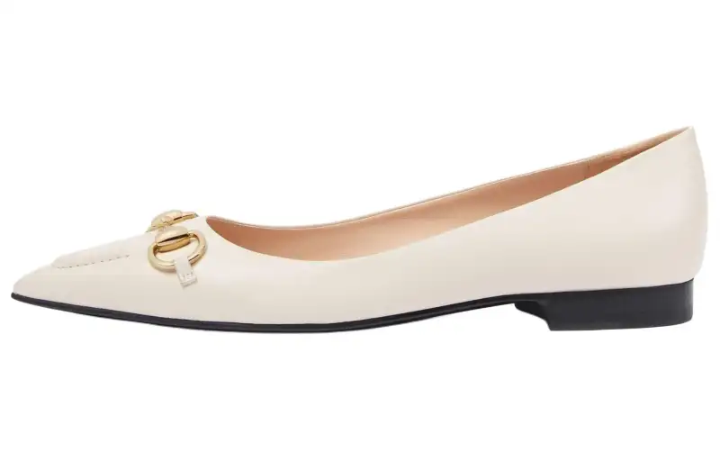 GUCCI Horsebit Leather Casual Shoes 1.5cm Women's Beige