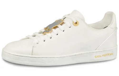 LOUIS VUITTON Frontrow Cowhide Cat Illustration Sneakers White Women's