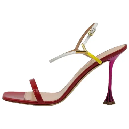 LOUIS VUITTON Blossom Leather, Patent Leather One Strap Sandals 9.5cm Women's Red