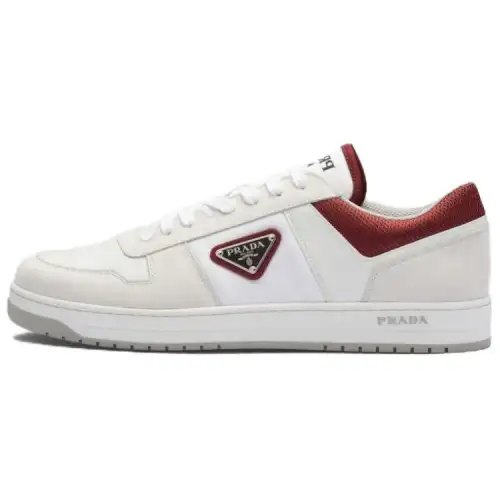 PRADA Downtown Textile, Suede Low top Skateboard Shoes Men's White Red