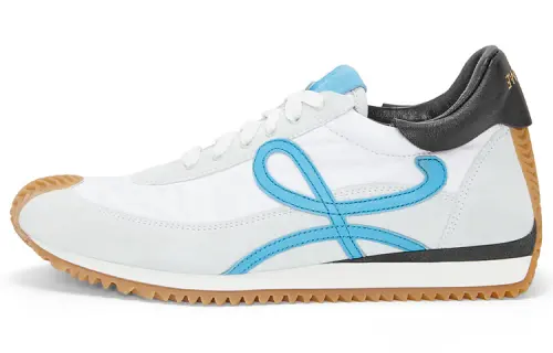 LOEWE Flow Runner Leather, Nylon Cushioning Low top Sports Casual Shoes Men's White Blue