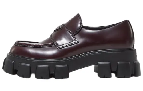 PRADA Monolith Loafers Casual Shoes Men's Red Brown