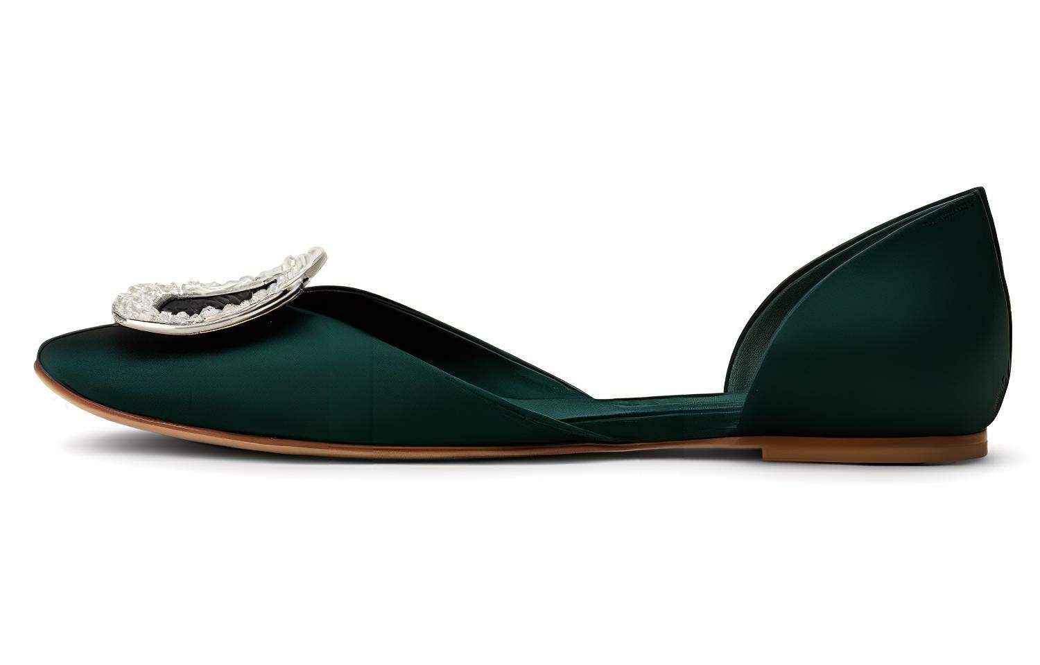 Roger Vivier Roger Vivier Chips Silk Satin Square Diamond Buckle Casual Shoes Women's Green