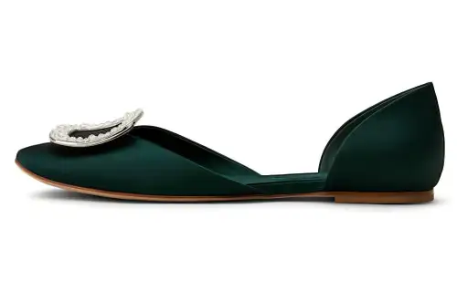 Roger Vivier Roger Vivier Chips Silk Satin Square Diamond Buckle Casual Shoes Women's Green