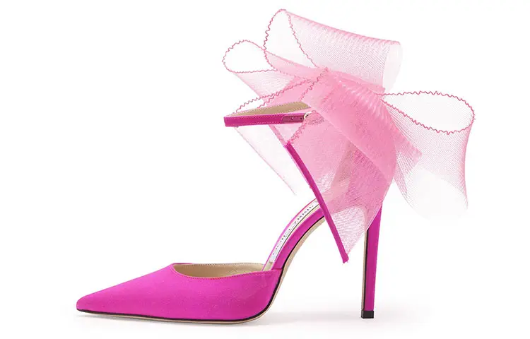 Jimmy Choo Averly 100 asymmetric ribbed mesh stiletto heels women's pink