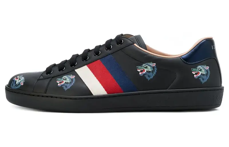 GUCCI ACE Cow Leather Low top Stylish Skateboarding Shoes Men's Black