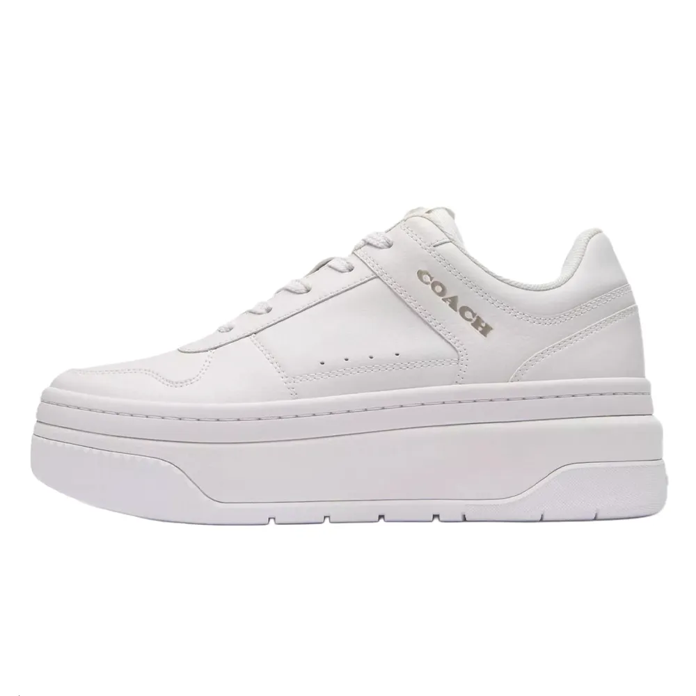 COACH Leather Low top Skateboard Shoes 3.8CM Women's Optical White