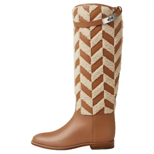 HERMES Jumping Knee high Boots 2.5cm Women's Brown