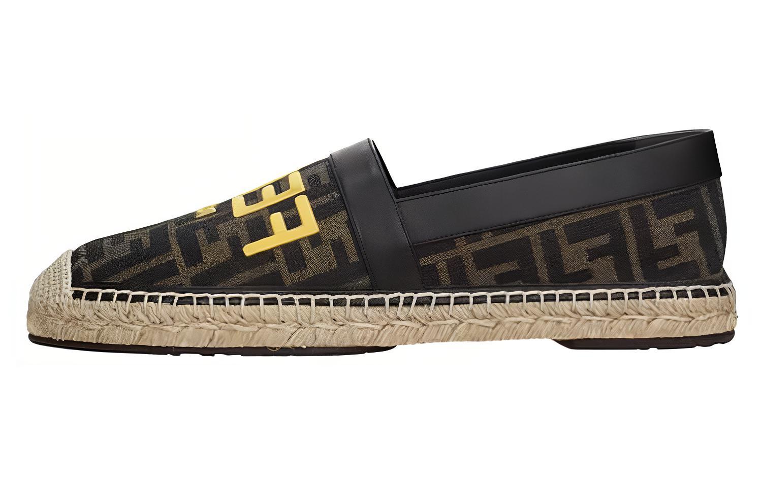 Мужские лоферы Fendi с текстильным верхом (черно-золотые)