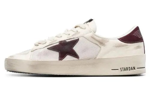 Golden Goose Stardan Leather Stylish Skateboarding Shoes Men's White Red Distressed