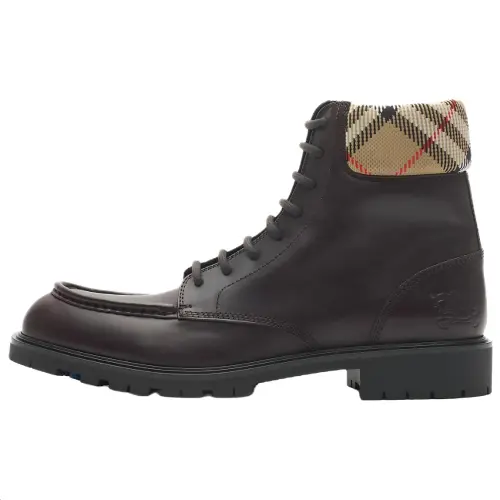 Burberry Rogue Calfskin Short Combat Boots Men's Brown Timber