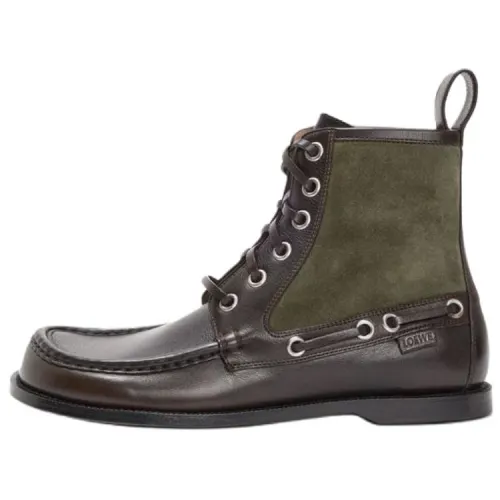 LOEWE Campo Leather, Suede Ankle Boots 1CM Men's Brown Green