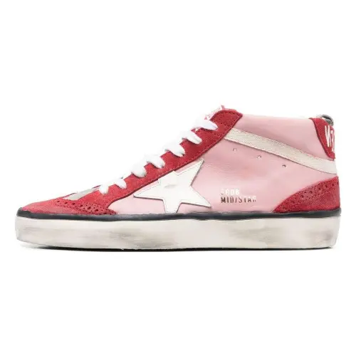 Golden Goose Mid Star Leather, Suede Mid top Skateboard Shoes Women's Pink Distressed
