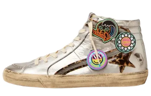 Golden Goose Slide Stylish Skateboarding Shoes Men's Silver Distressed
