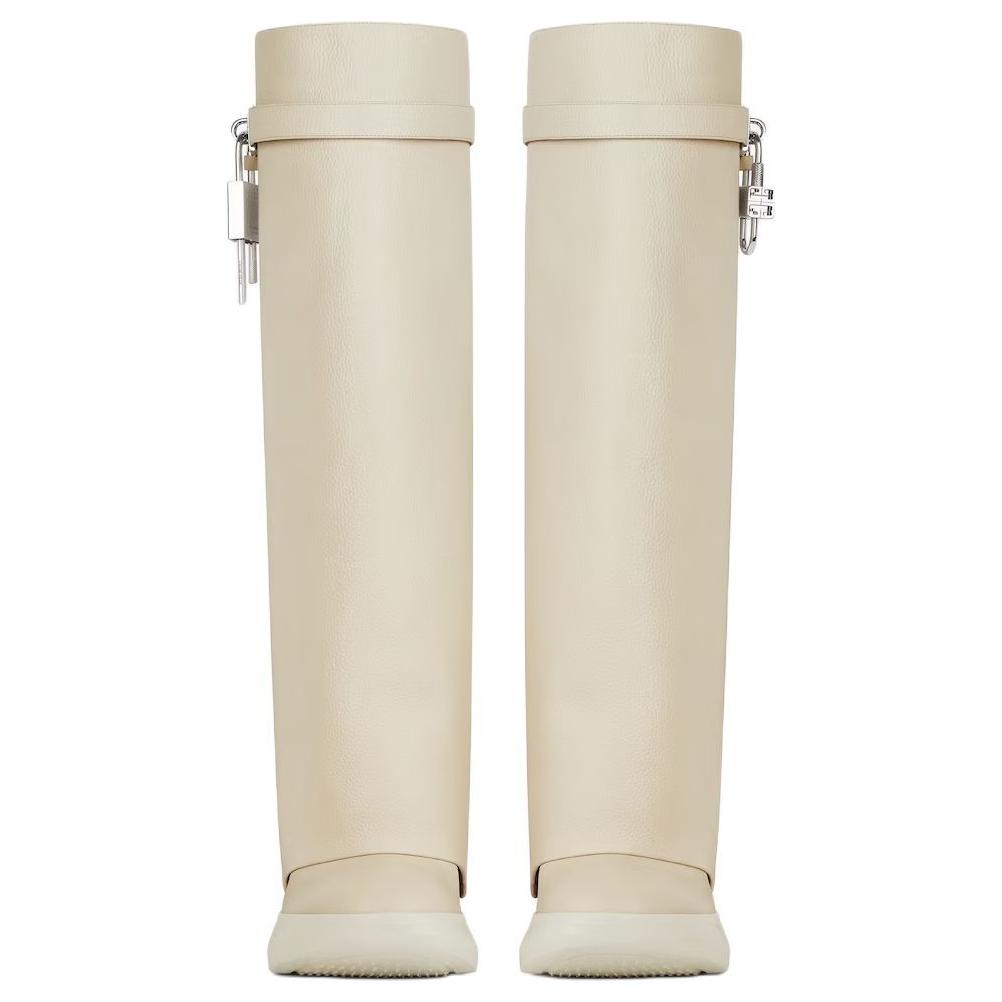 Givenchy Shark Lock Cow Leather Grain Leather Knee high Boots 9cm Women's Beige