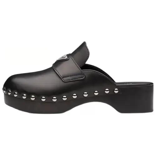 PRADA 45mm Studded Clogs Black Leather