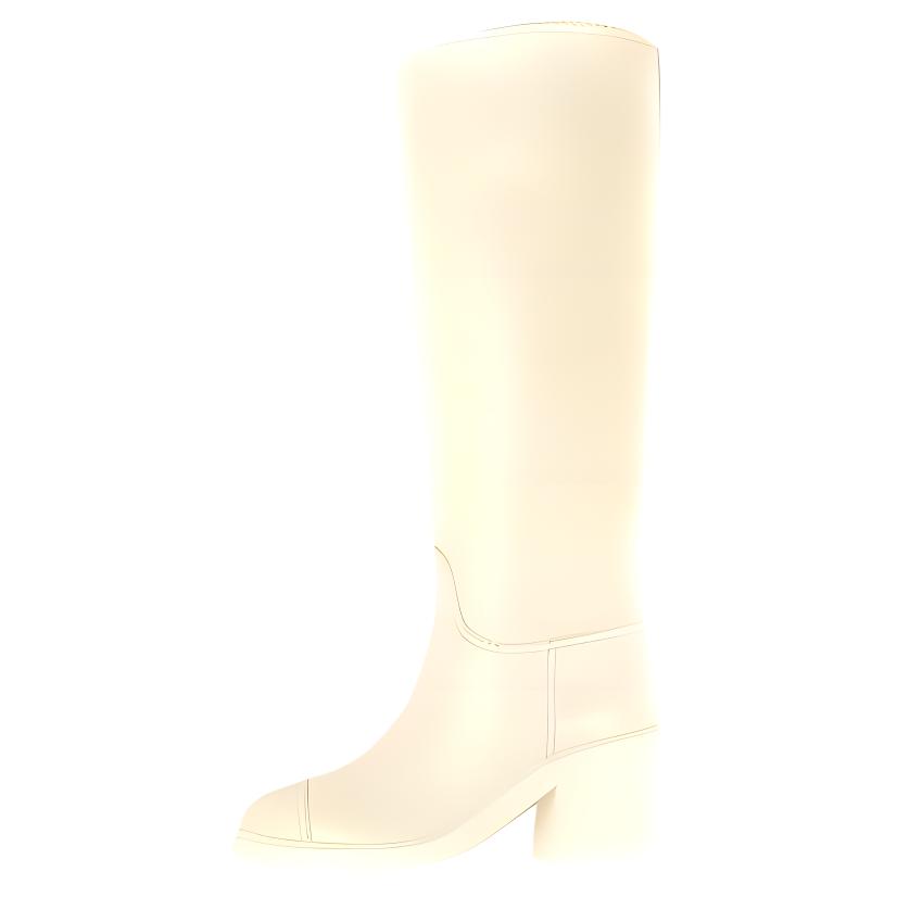 CHANEL Top Grain Cow Leather Minimalist Fashion Knee High Boots 6.5cm Women's White