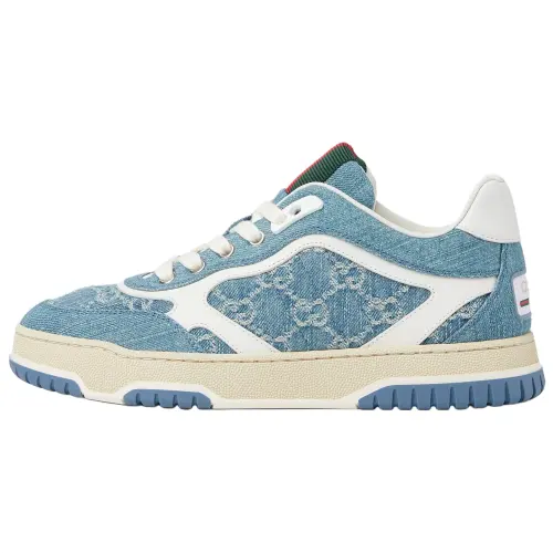 GUCCI Re Web Denim, Leather Low top Skateboard Shoes Women's Blue