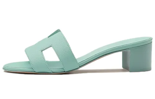 HERMES Oasis High Heel Slide Slippers Women's Sea Foam Green
