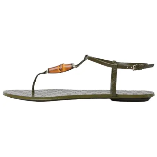 GUCCI Leather One Strap Sandals Women's Dark Green