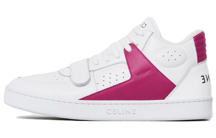 CELINE CT 02 Leather Mid top Stylish Skateboarding Shoes Women's White Pink