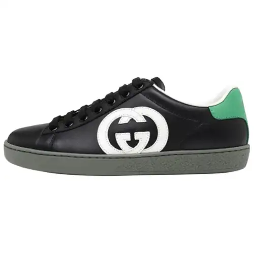 GUCCI ACE Interlocking Cow Leather Low top Stylish Skateboarding Shoes Women's Black