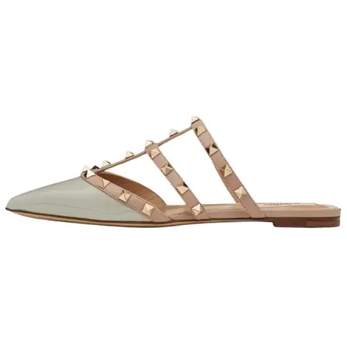 Valentino Rockstud Studs Closed Toe Slippers Women's Beige