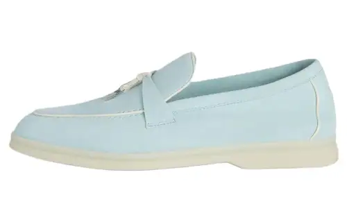 Loro Piana Summer Charms Walk Cow Leather Loafers Women's Cyan Sapphire Blue