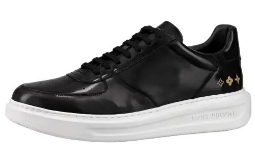 LOUIS VUITTON Beverly Hills Monogram Flowers Cow Leather Low top Stylish Skateboarding Shoes Men's Black