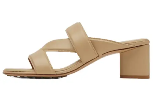 Bottega Veneta Leather Crossover Strap Sandal Beige Women's