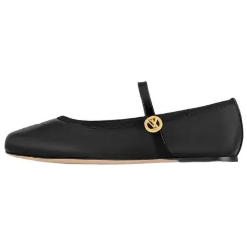 LOUIS VUITTON Romy Sheepskin Flat Mary Jane Shoes Women's Black