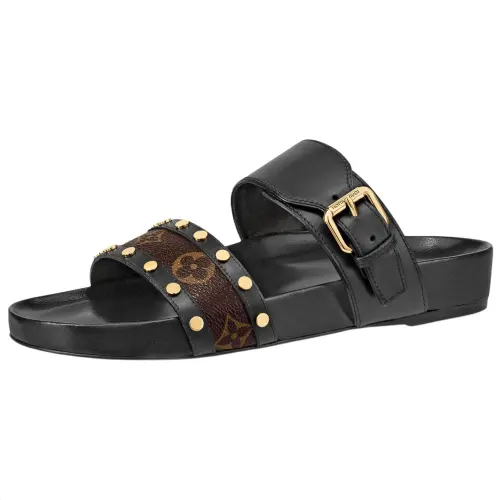 LOUIS VUITTON Bom Dia Slide Slippers Women's Black
