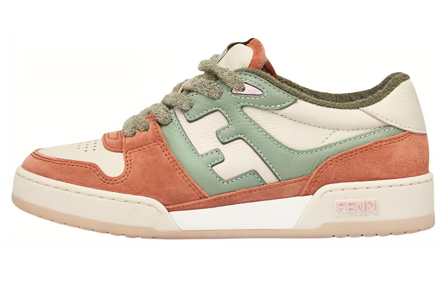 FENDI Fendi Match Leather Low Top Low Top Fashion Sneakers Women's Orange Green