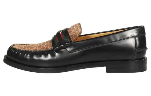 GUCCI Interlocking Leather Loafers Men's Black